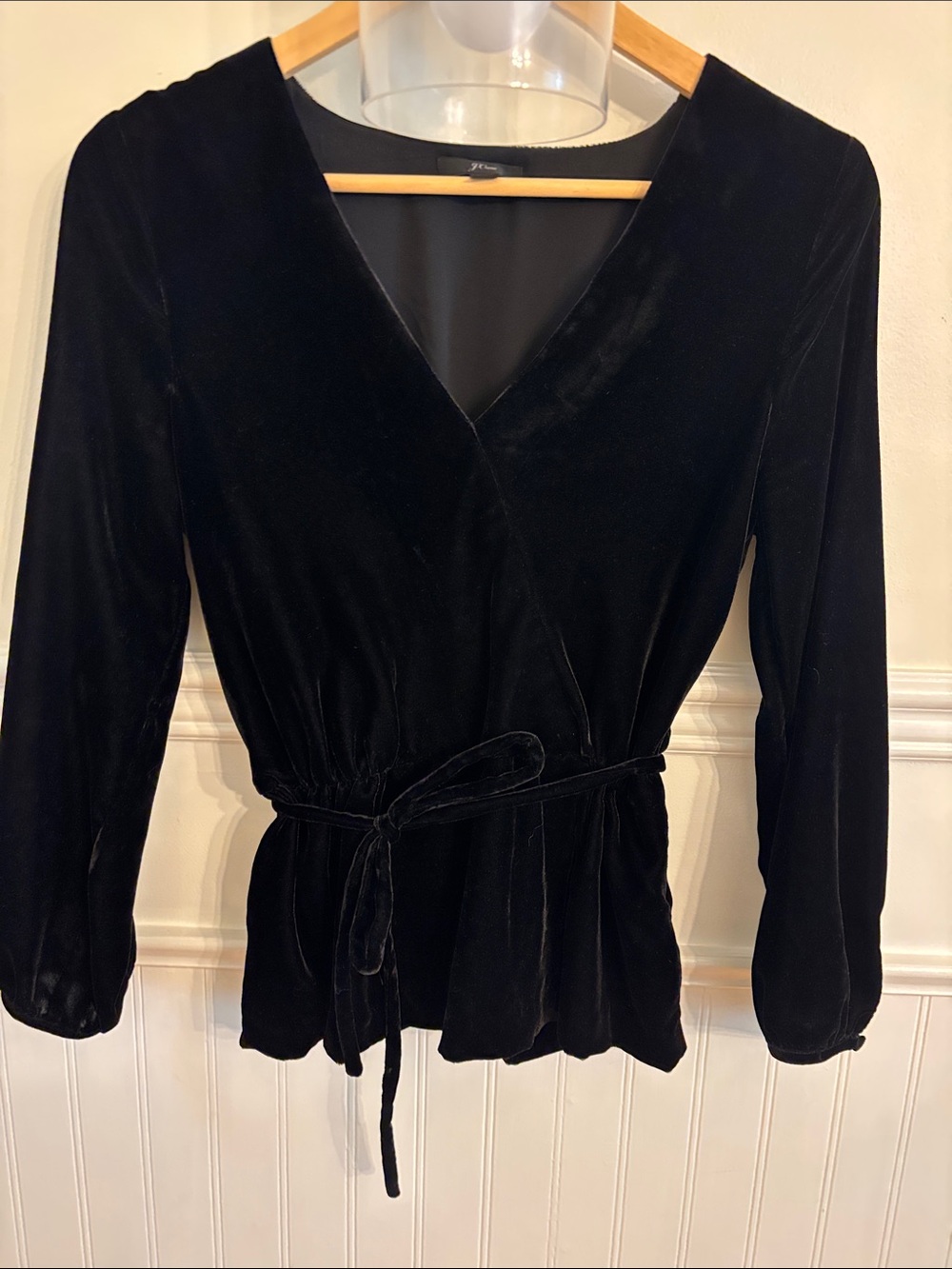 J Crew Velvet Wrap Blouse - Elegant V-Neck Peplum Top